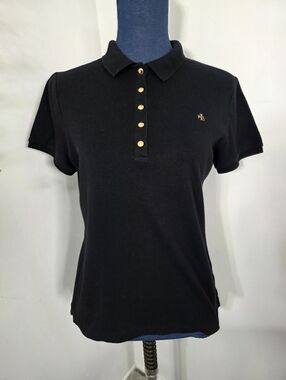 Lauren Ralph Lauren Black Short Sleeve Polo Shirt Gold Hardware Size M